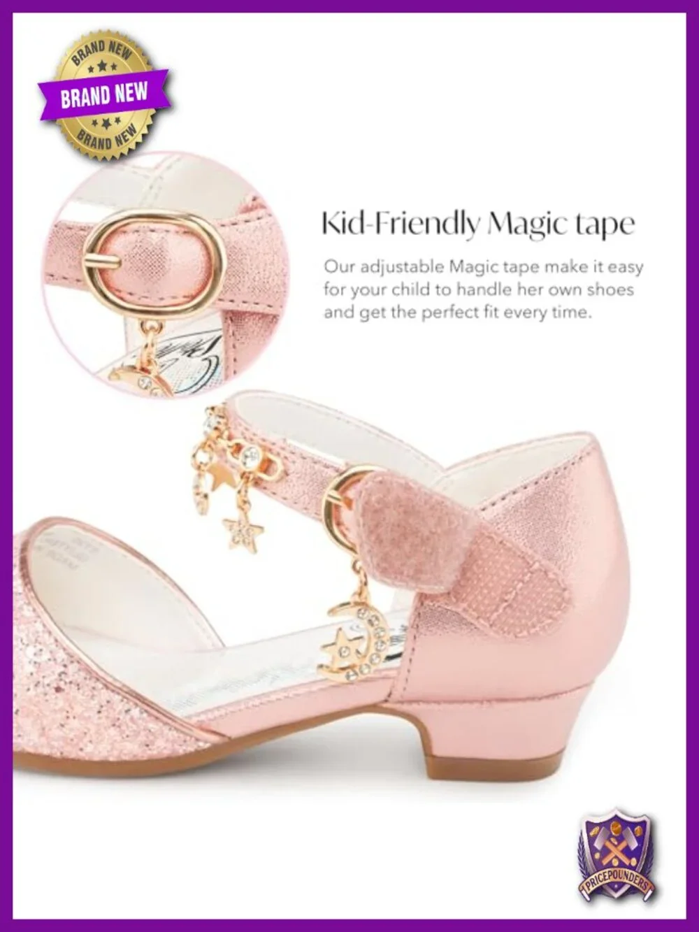 Girls Sequins Dress Sandals Princess Heels Flower Wedding Party Shoes with Star